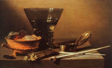  Claesz Oil Painting - Still Life with Wine and Smoking Implements Pieter Claesz